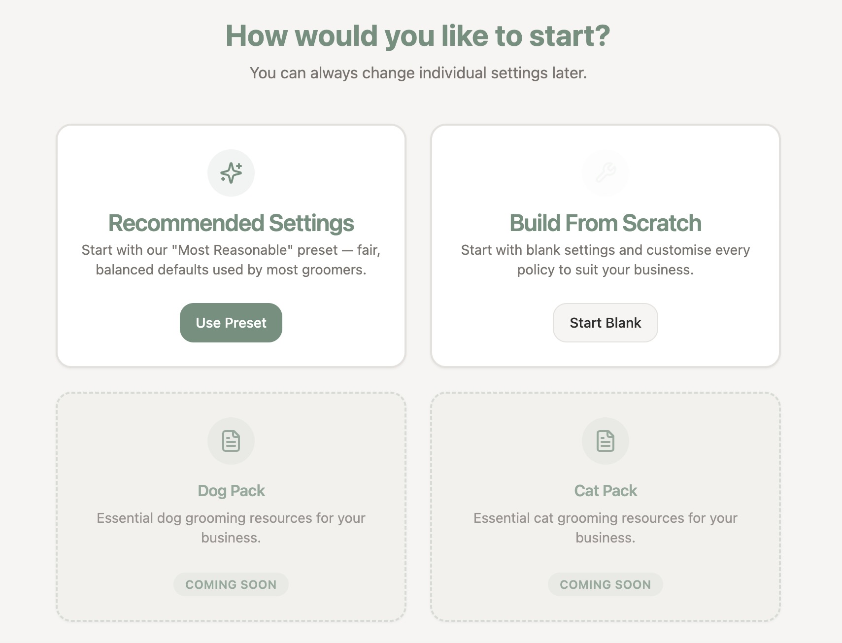 Dog Grooming Terms and Conditions builder — select your services