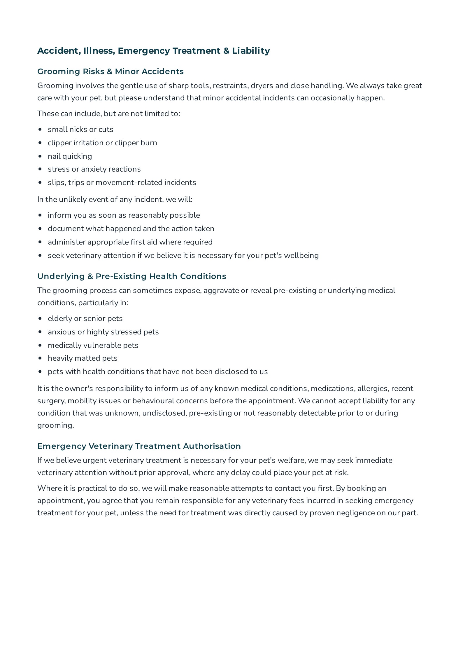Example Terms and Conditions PDF, Page 2 · Matting, Health & Behaviour